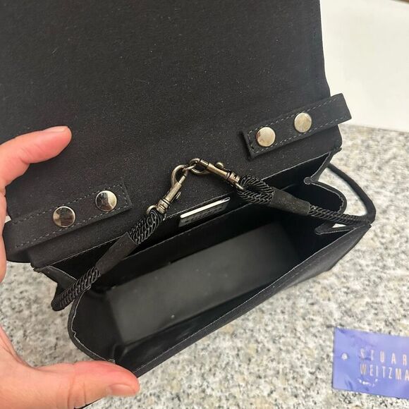 Stuart Weitzman Black Fabric Flap Evening Bag Vintage w/ detachable Strap - Picture 7 of 9